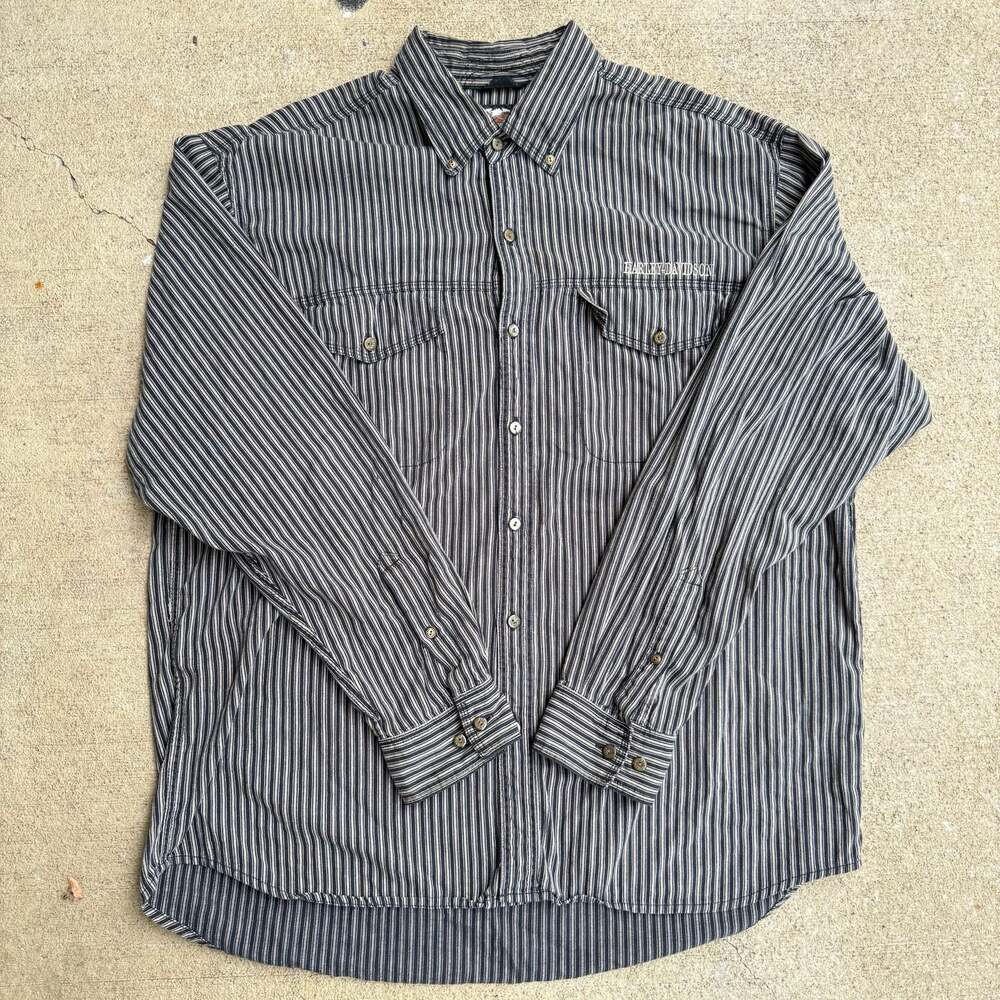 Harley-Davidson Vintage Striped Long Sleeve Button Up Shirt Men's XL Black Gray